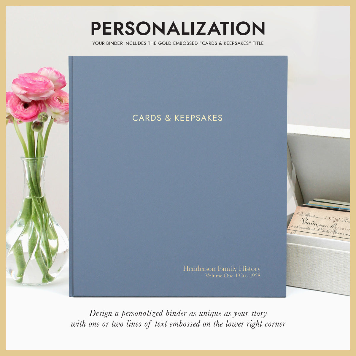 Cards & Keepsakes Binder | Cover: Ocean Blue Vegan Leather | Available Personalized