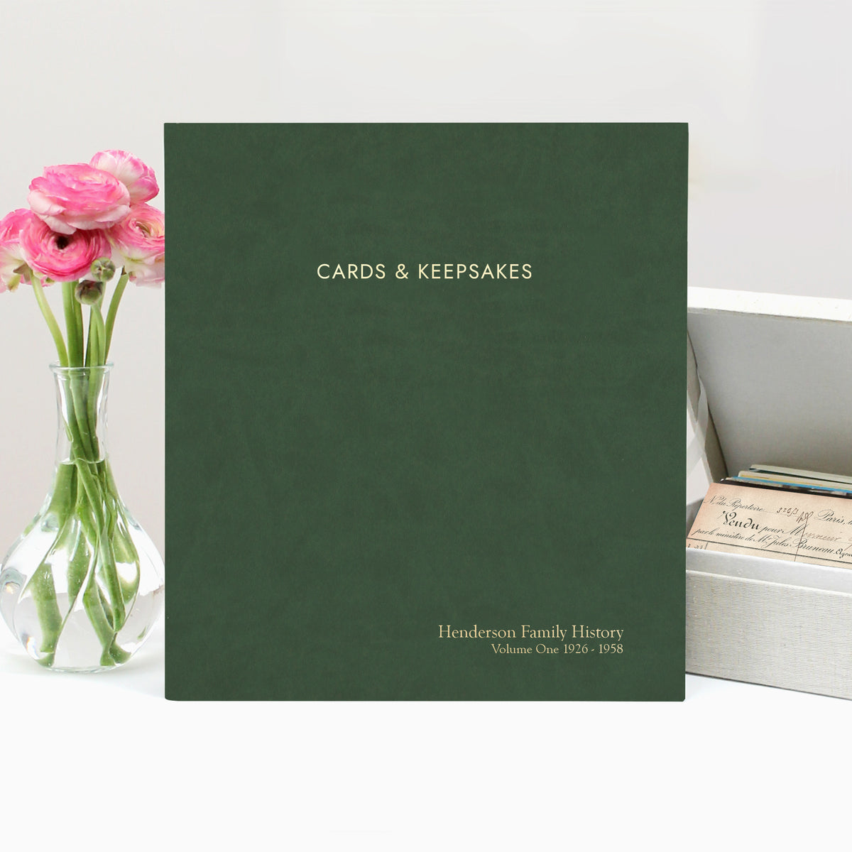 Cards & Keepsakes Binder | Cover: Pine Green Vegan Leather | Available Personalized