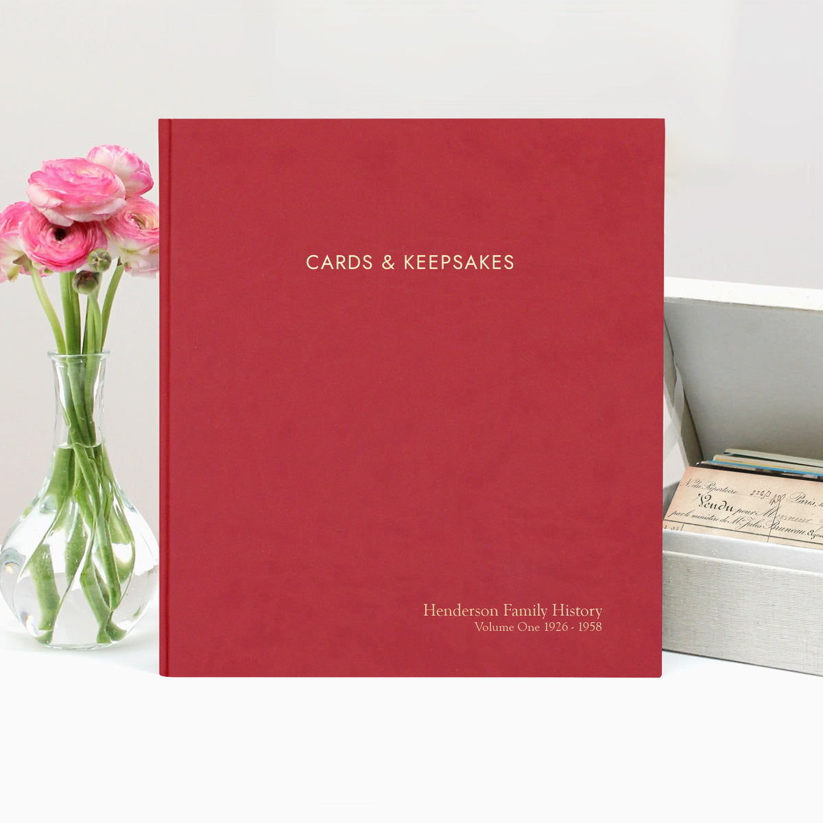 Cards & Keepsakes Binder | Cover: Red Vegan Leather | Available Personalized