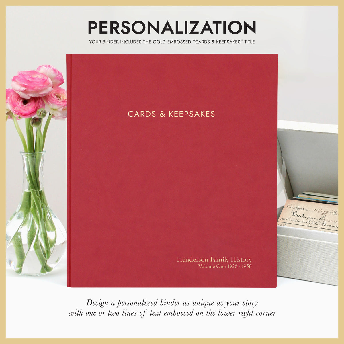 Cards & Keepsakes Binder | Cover: Red Vegan Leather | Available Personalized