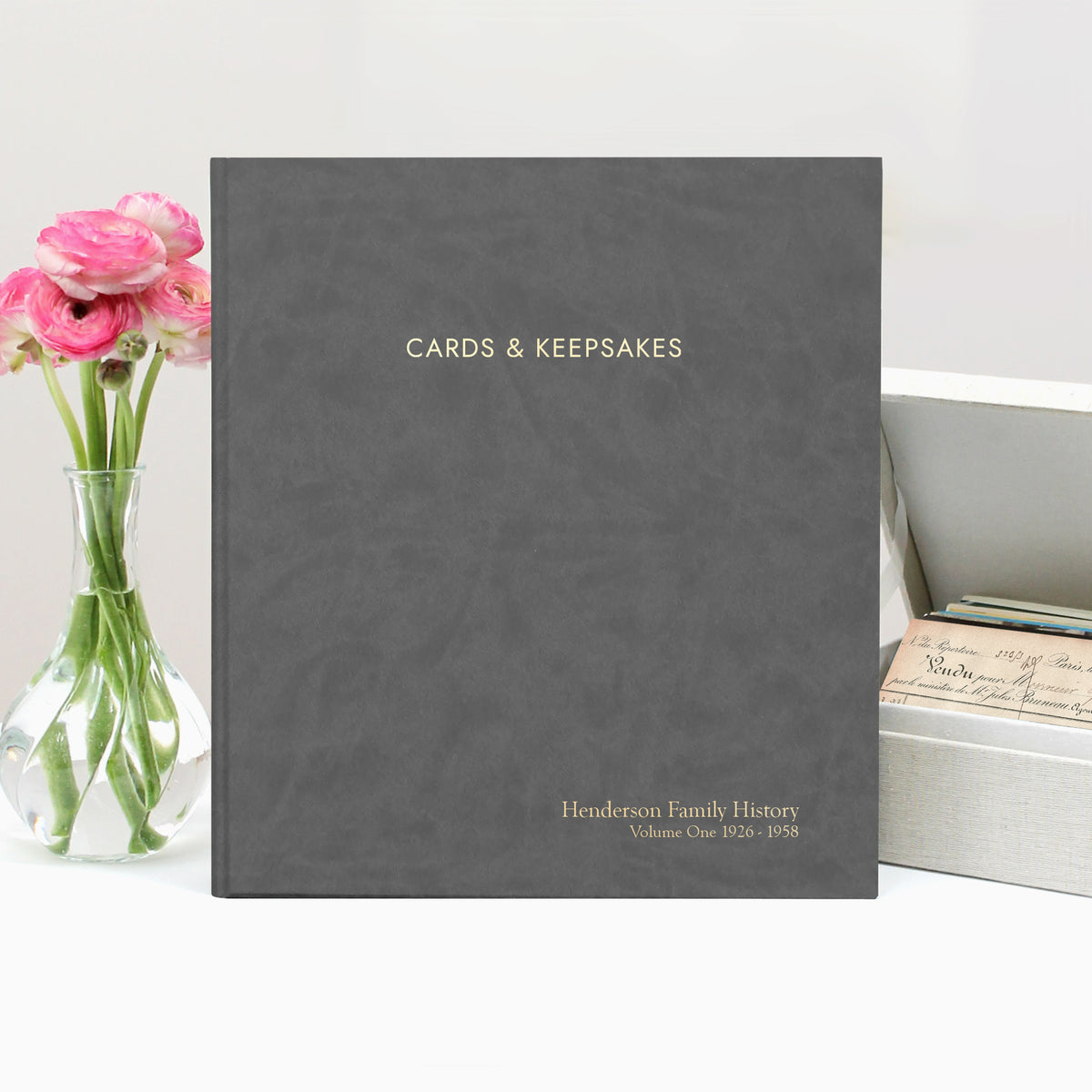Cards & Keepsakes Binder | Cover: Slate Gray Vegan Leather | Available Personalized