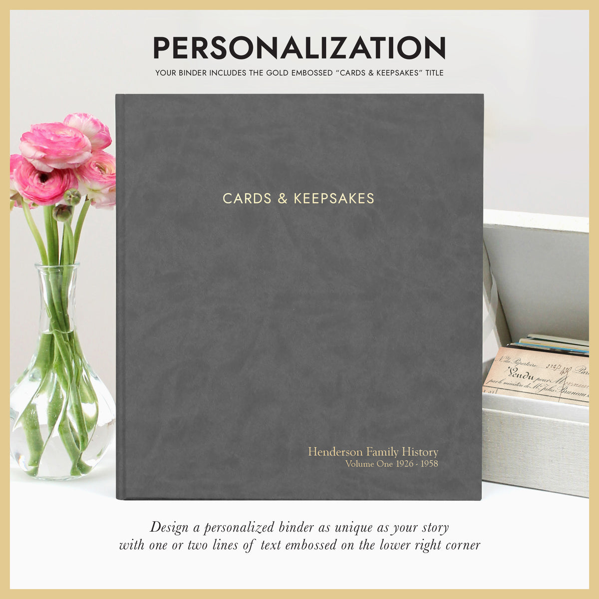 Cards & Keepsakes Binder | Cover: Slate Gray Vegan Leather | Available Personalized