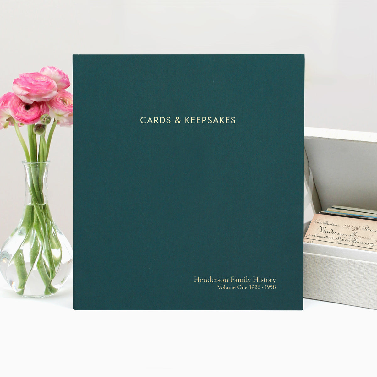 Cards & Keepsakes Binder | Cover: Teal Blue Cotton | Available Personalized