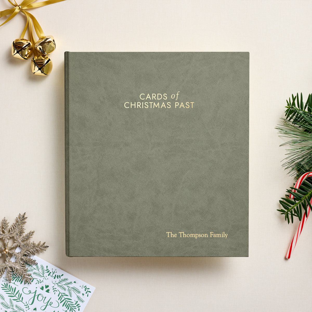 The Cards of Christmas Past Album | Moss Green Vegan Leather