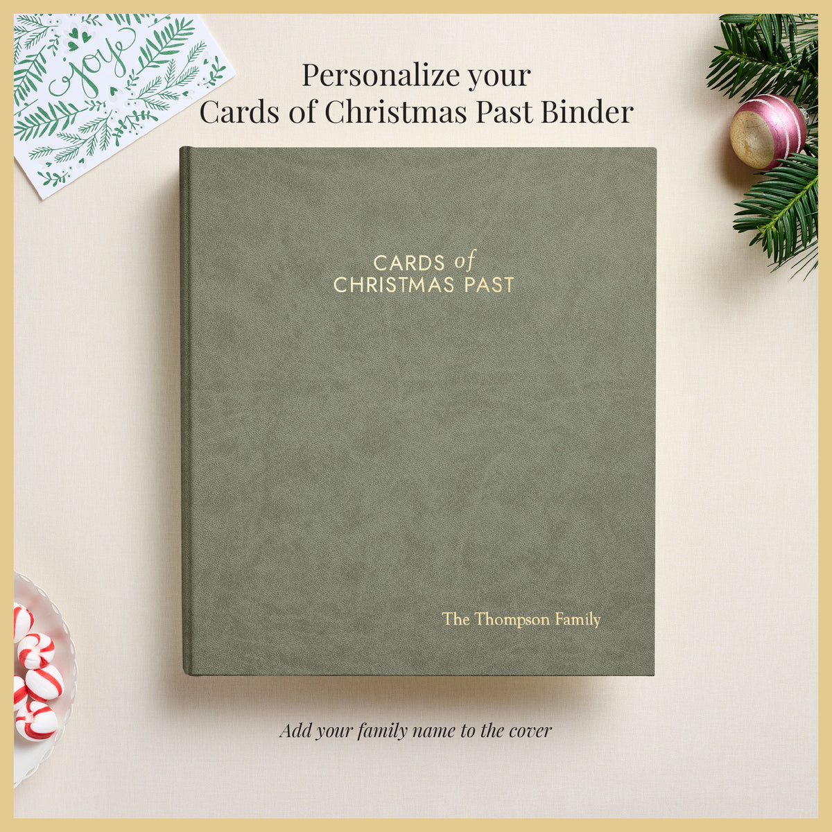 The Cards of Christmas Past Album | Moss Green Vegan Leather