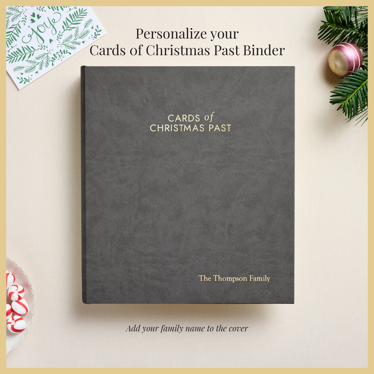 The Cards of Christmas Past Album | Slate Gray Vegan Leather