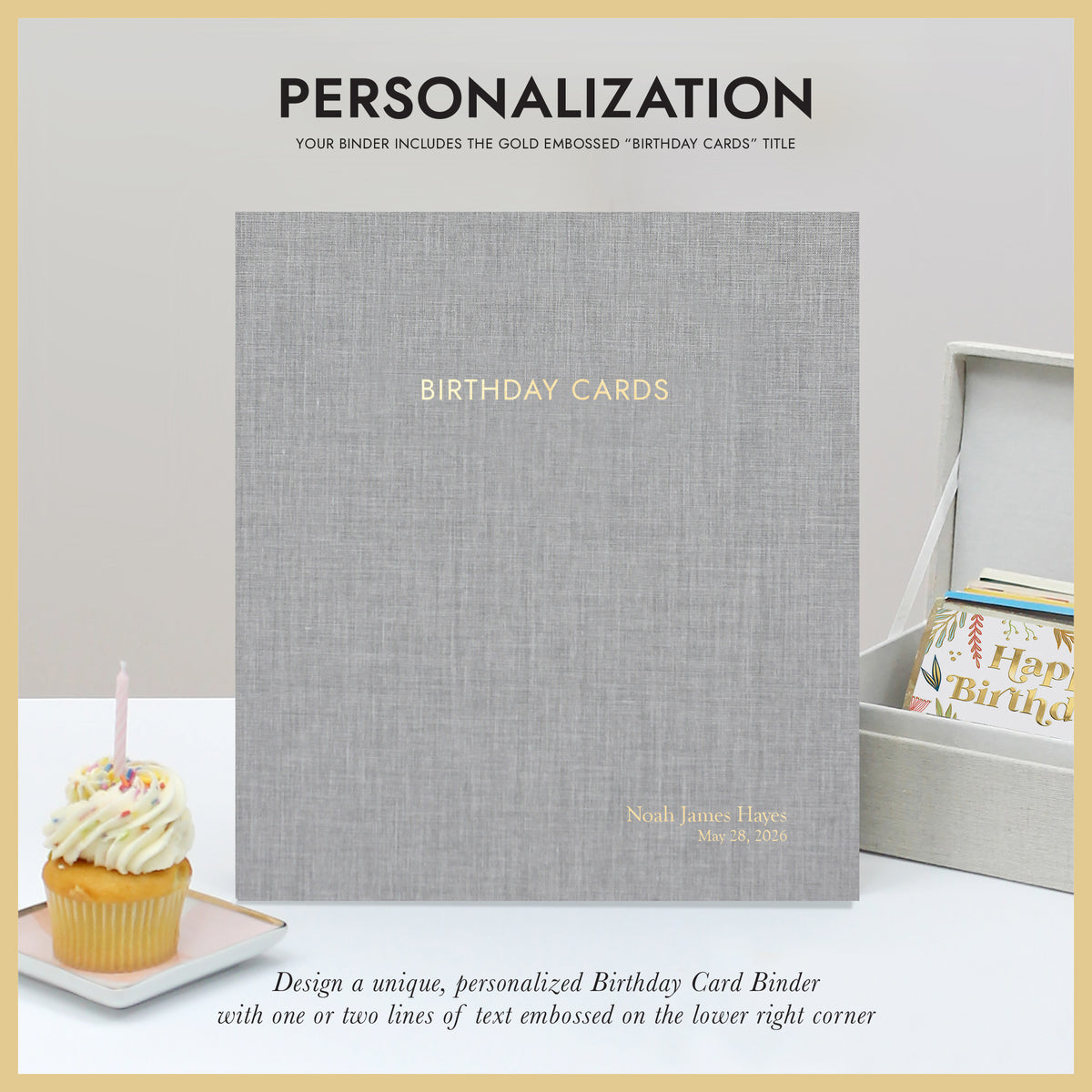 The Birthday Card Binder | Light Gray Linen