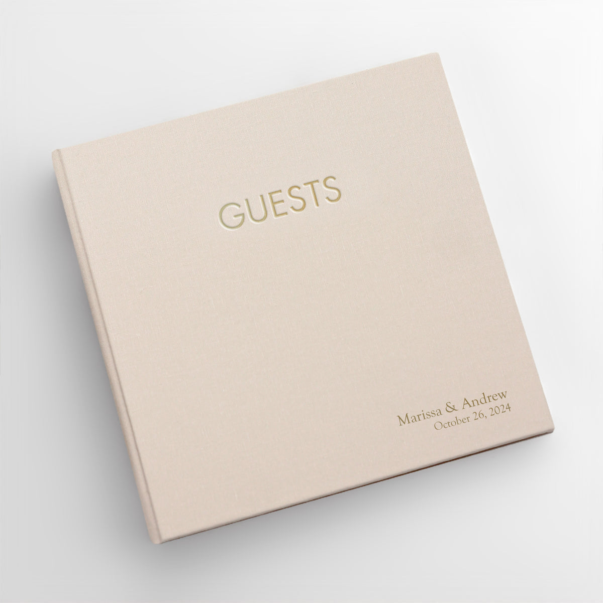 Event Guestbook Embossed with “Guests” with Ballet Pink Cotton Cover
