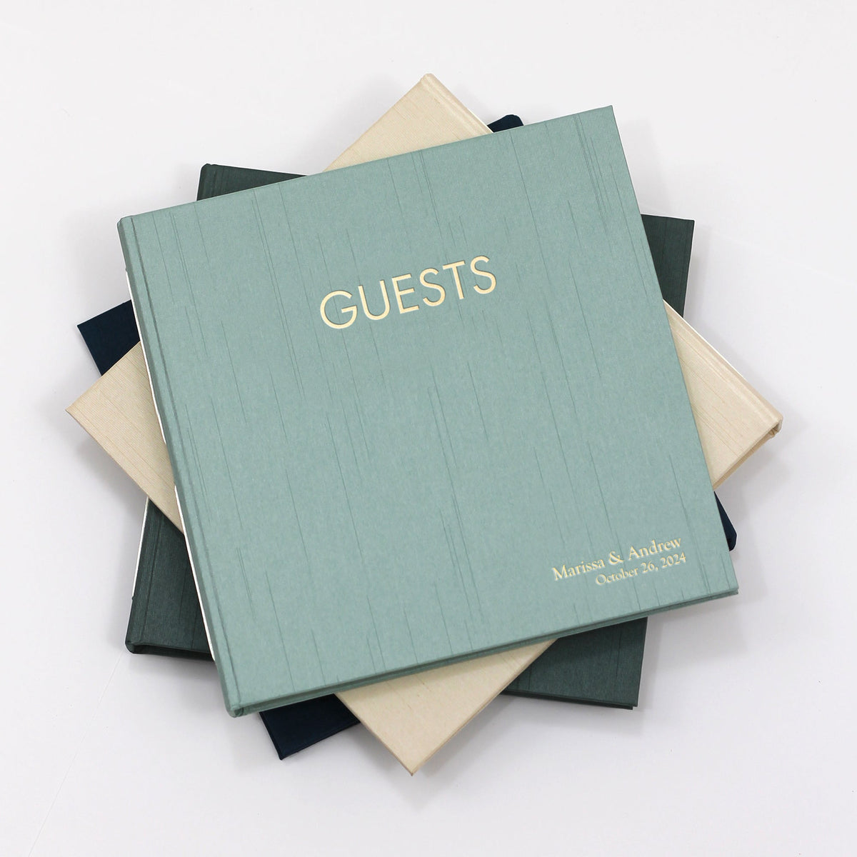 Event Guestbook Embossed with “Guests” | Cover: Ocean Blue Vegan Leather | Available Personalized