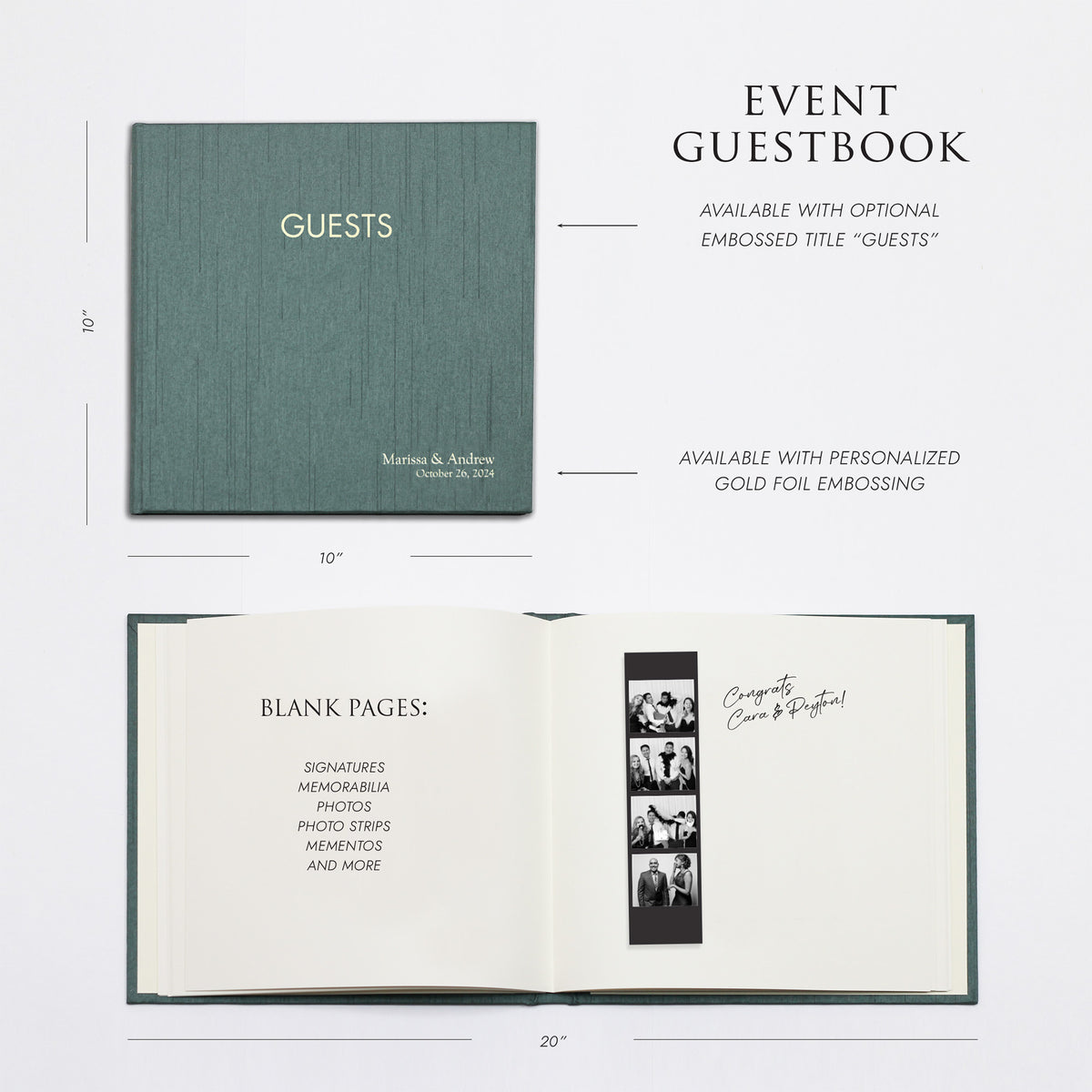 Event Guestbook Embossed with “Guests” with White Vegan Leather Cover
