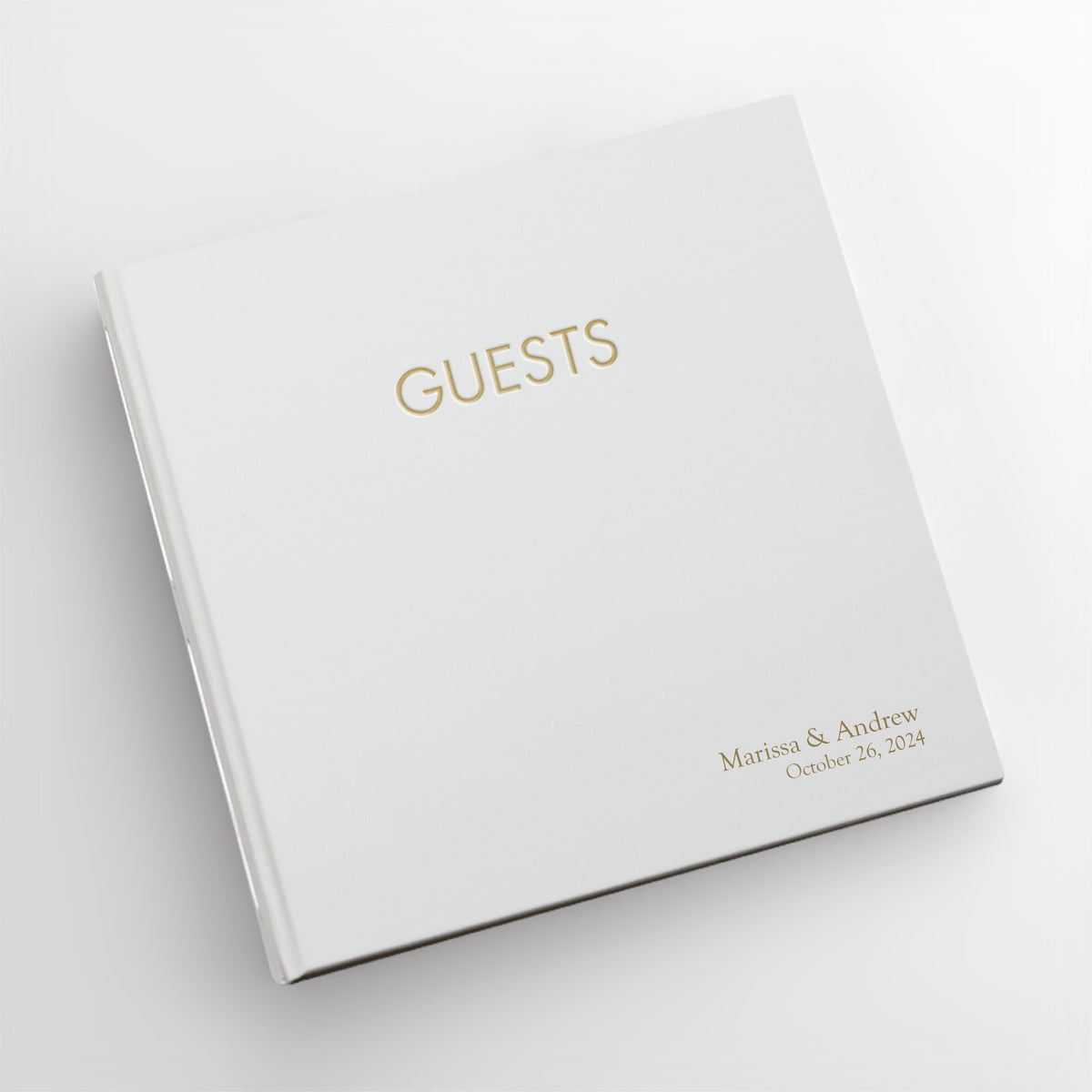 Event Guestbook Embossed with “Guests” with White Vegan Leather Cover