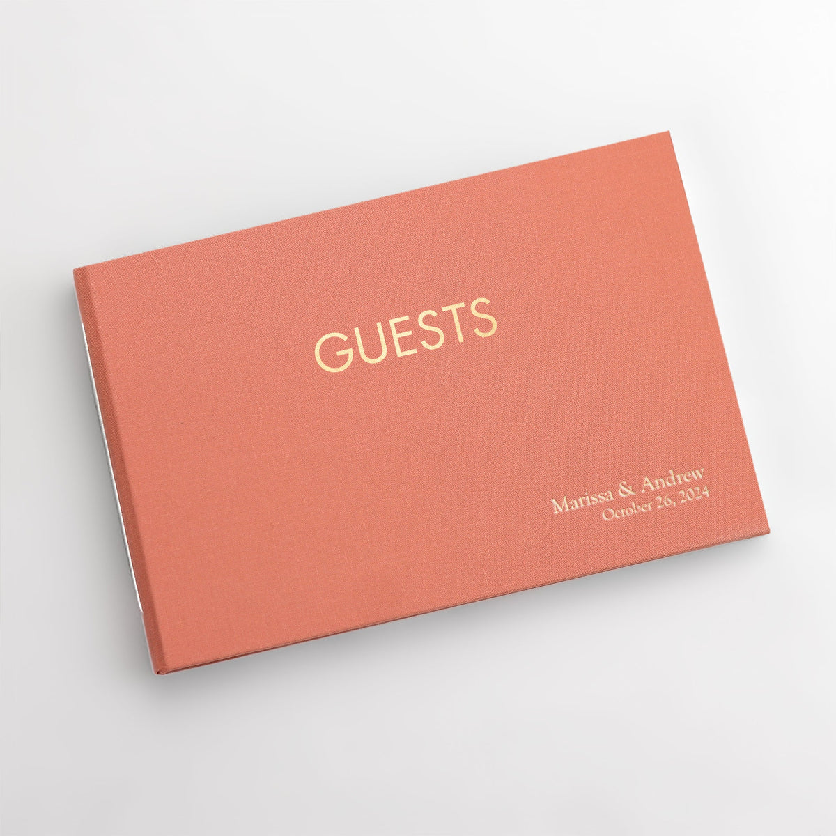 Guestbook Embossed with “Guests” | Cover: Coral Cotton | Available Personalized