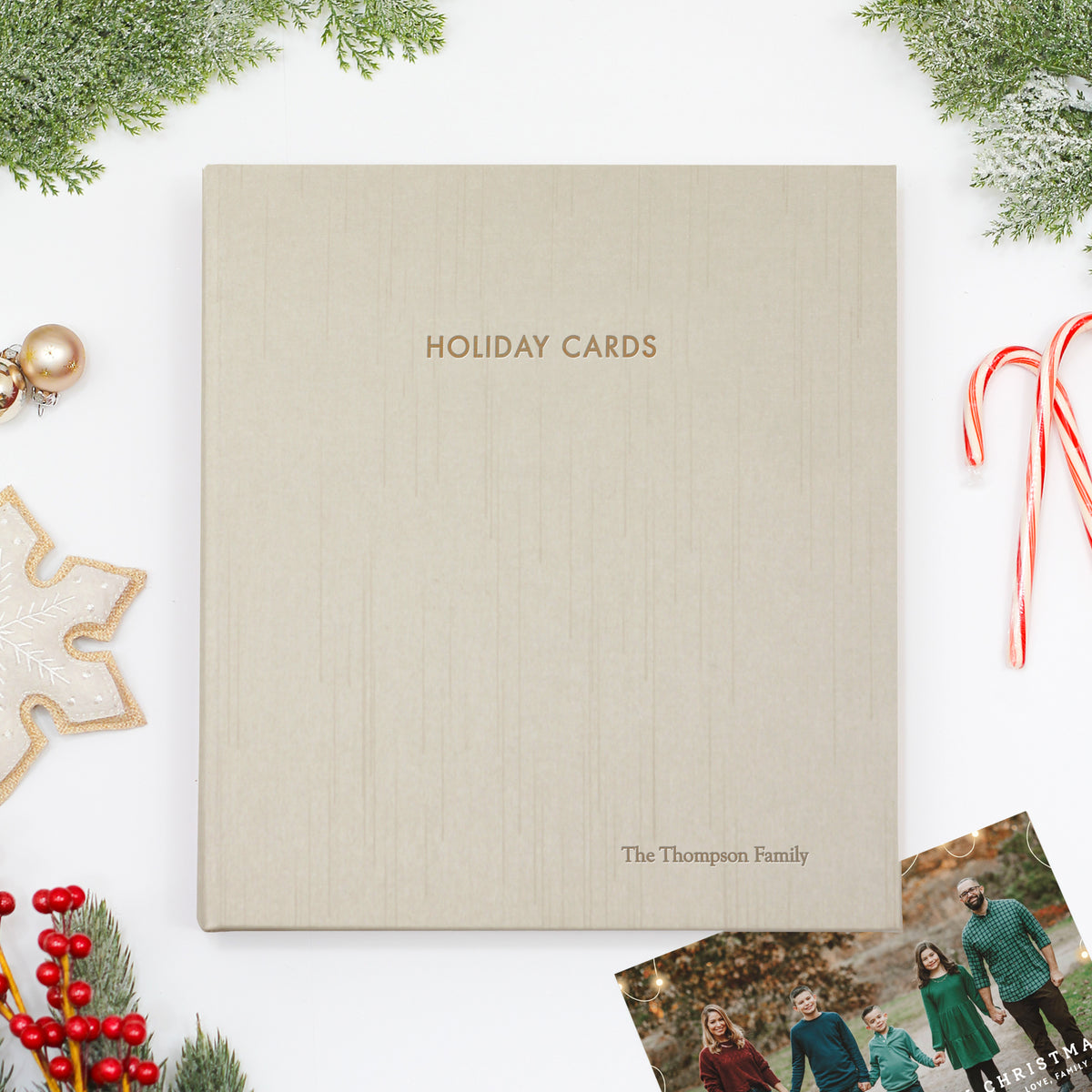 Holiday Card Album | Cover: Champagne Silk | Embossed with “Holiday Cards” | Available Personalized