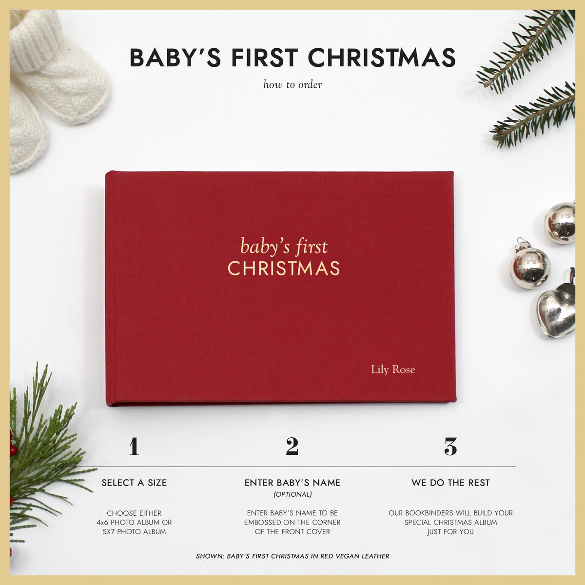 Baby's First Christmas Album | Cranberry Red Cotton Cover | for 4x6 or 5x7 Photos
