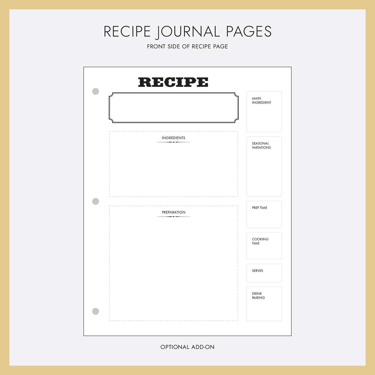 Recipe Journal Embossed with &quot;RECIPES&quot; covered with Natural Linen