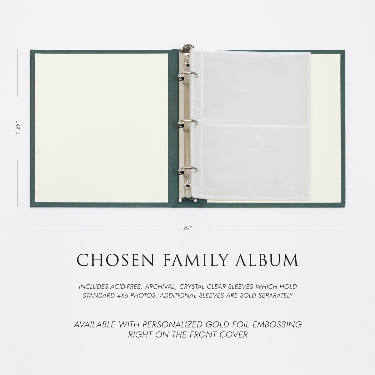 Chosen Family Album | Medium Photo Binder for 4 x 6 photos | with Dove Gray Linen Cover