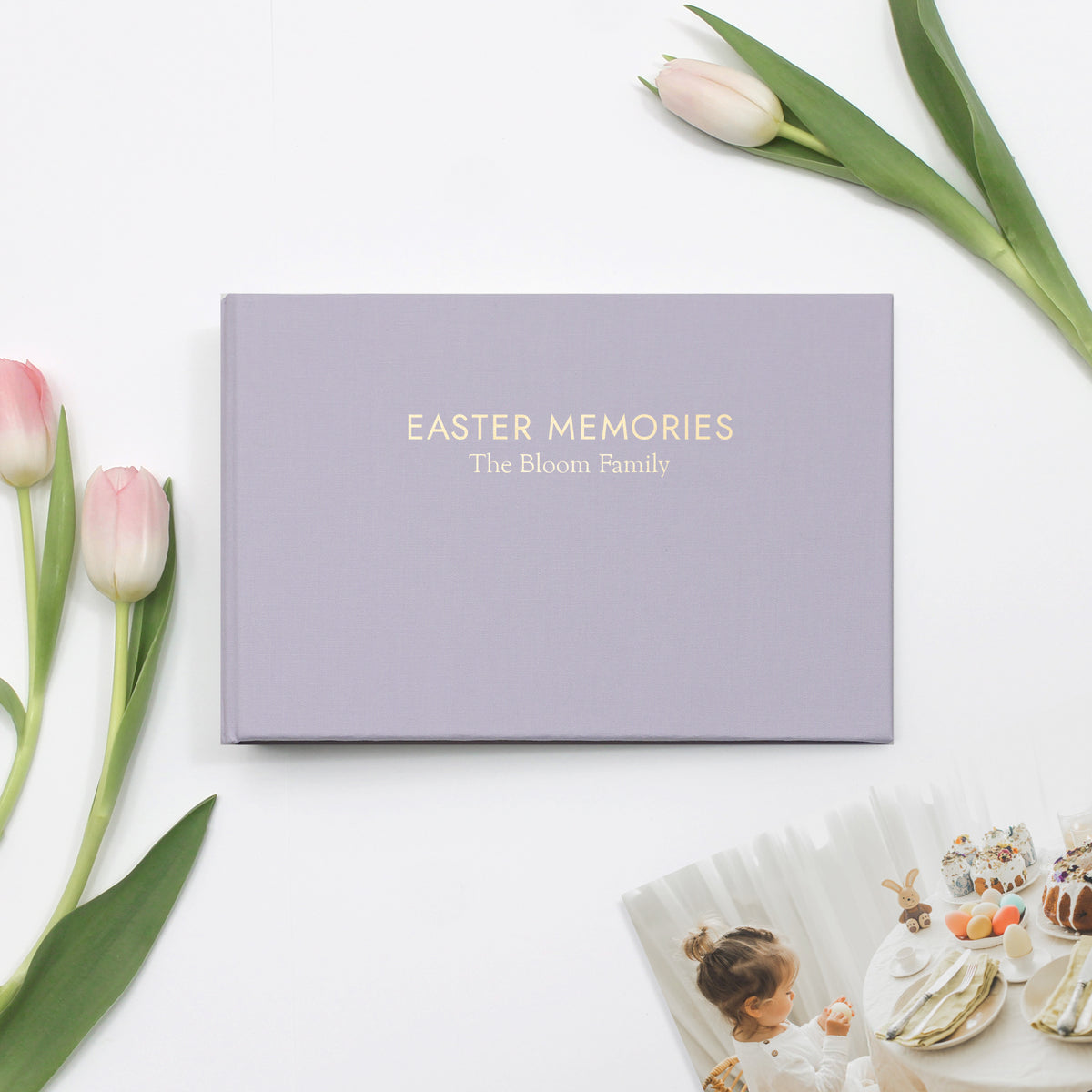 Easter Memories Album | with Lavender Cotton Cover | Includes Embossed Family Name