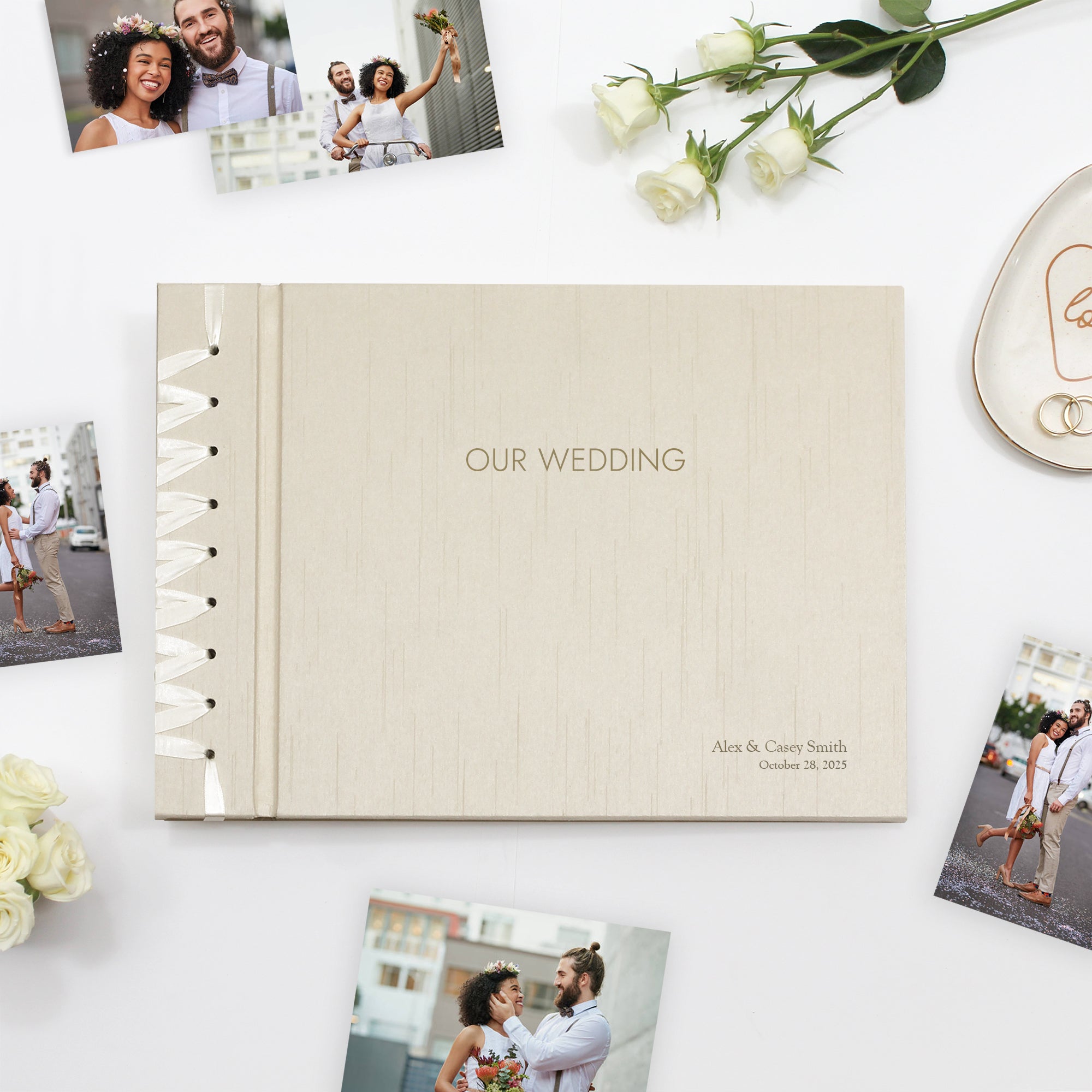 Wedding Photo Album With 200 Pockets - Ivory Cover, Front Picture Window, Holds 4x6 Photos