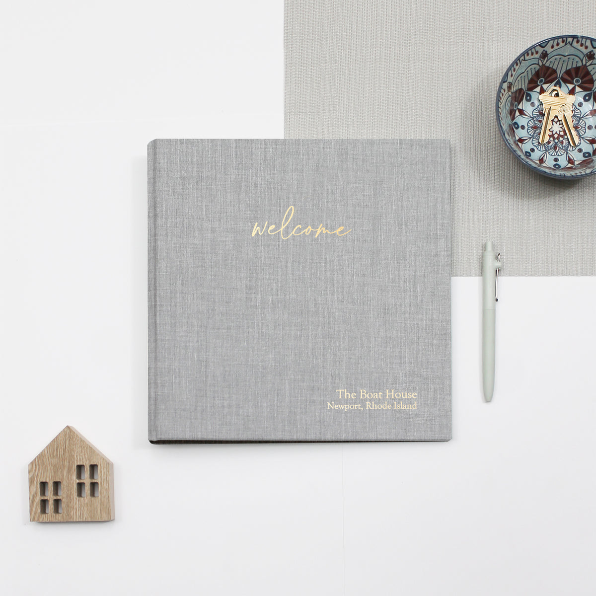 The Welcome Guestbook | Light Gray Linen