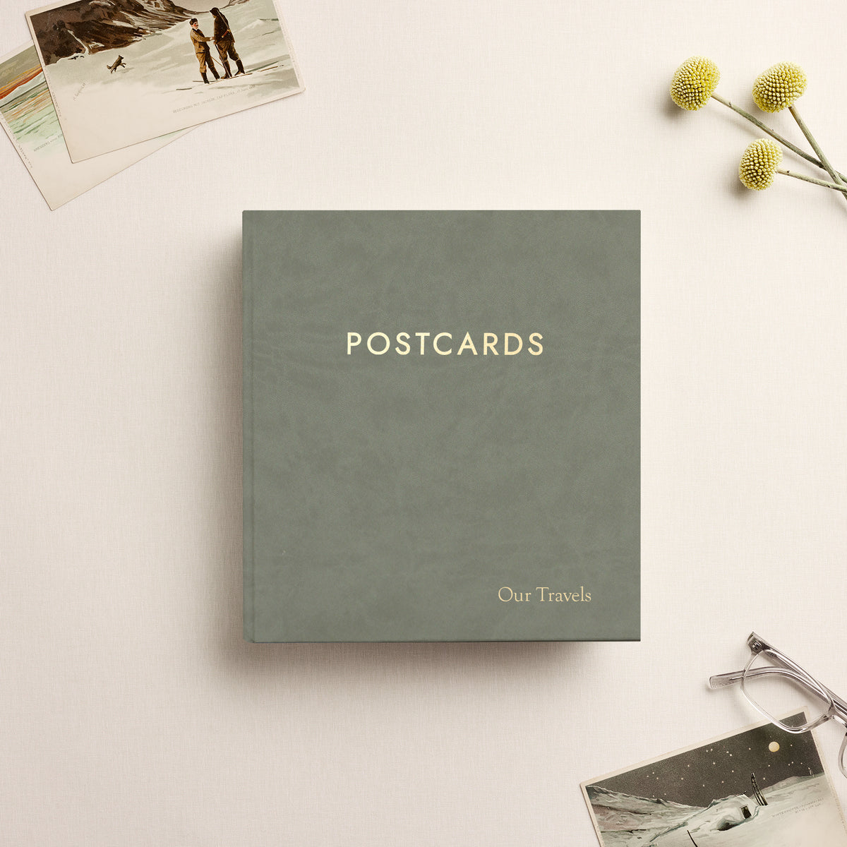 The Medium Postcard Album | Moss Green Vegan Leather