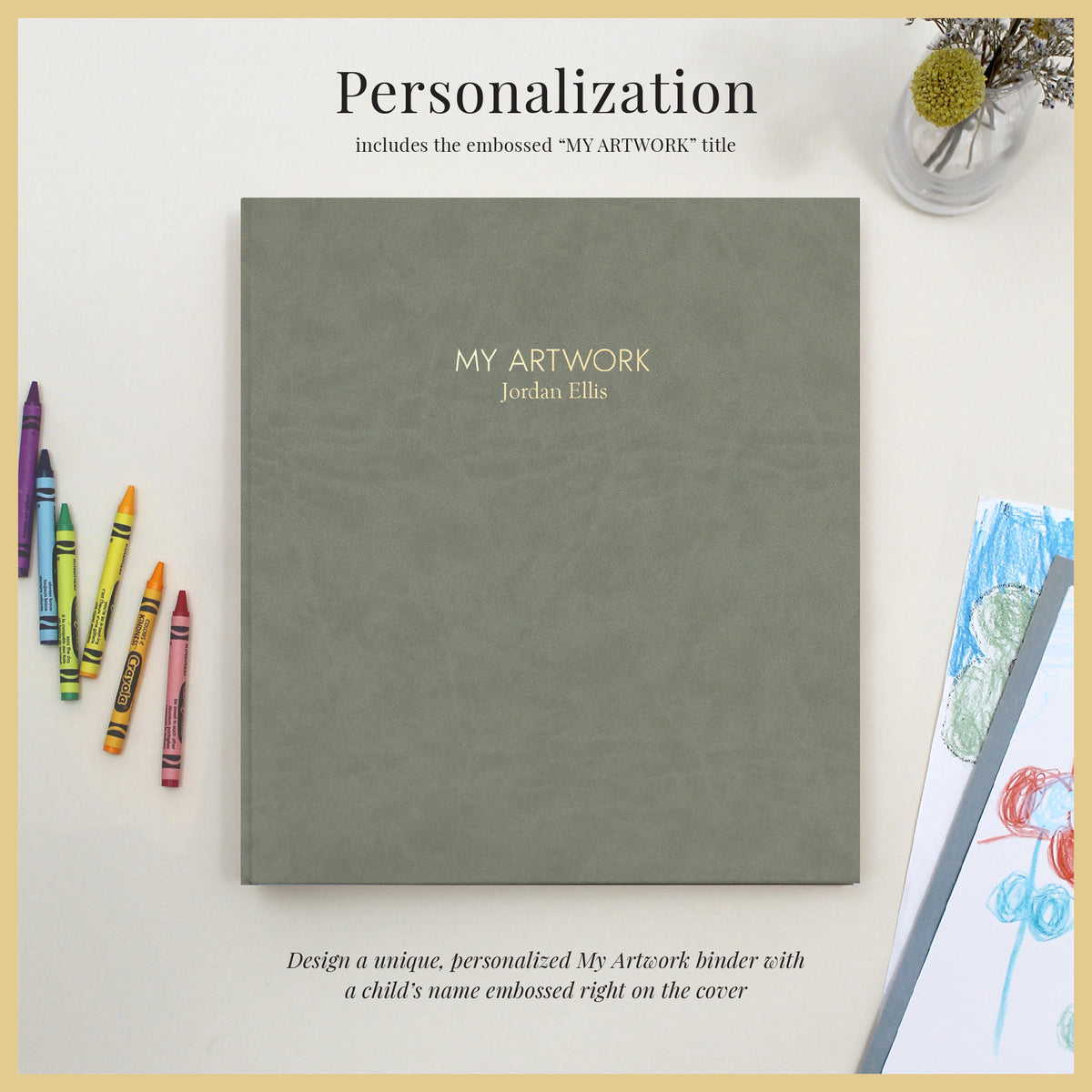 My Artwork Binder | Moss Green Vegan Leather