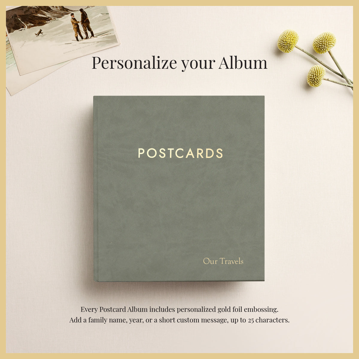 The Medium Postcard Album | Moss Green Vegan Leather