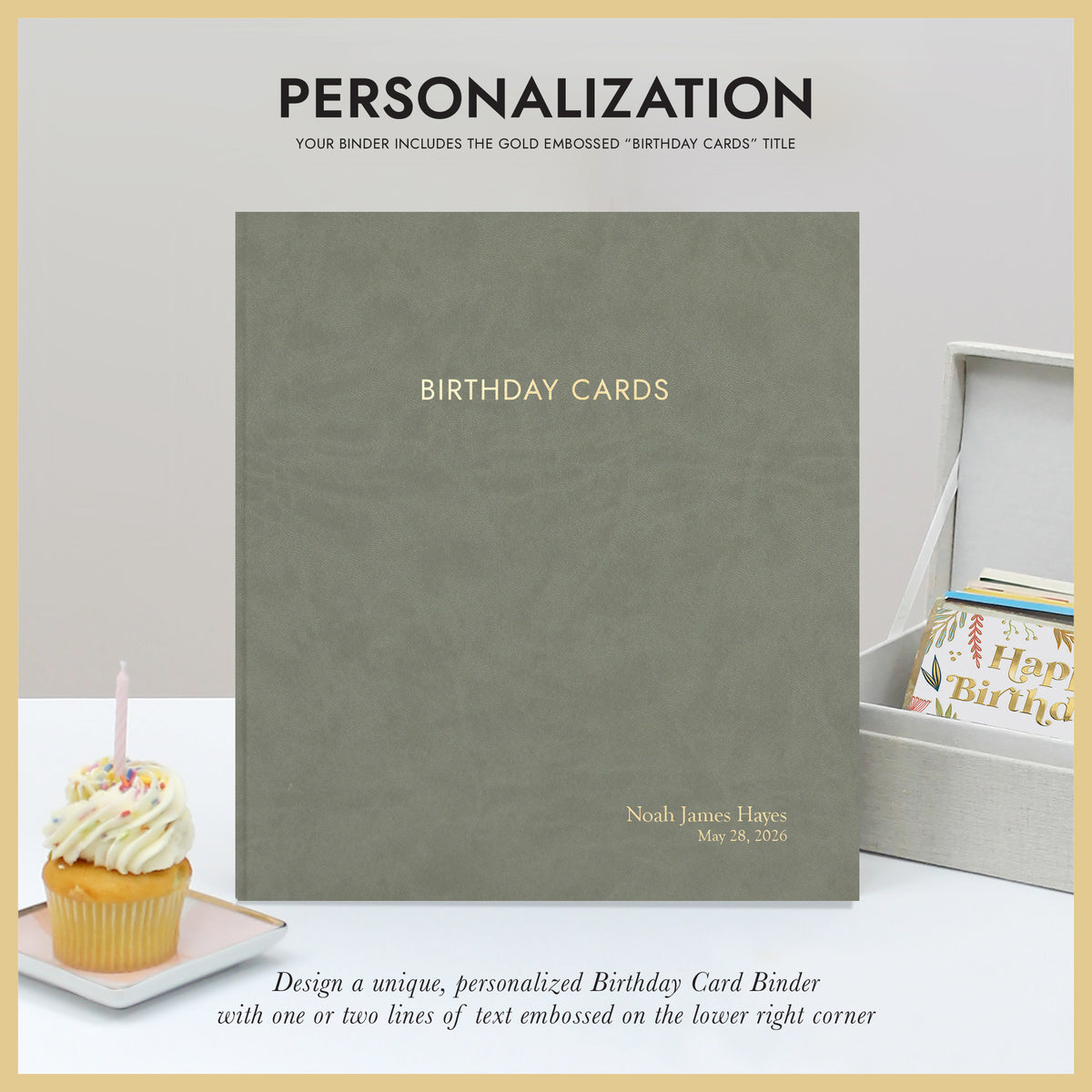 The Birthday Card Binder | Moss Green Vegan Leather