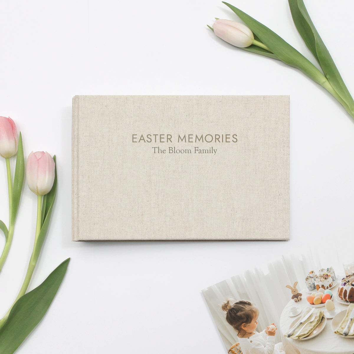 Easter Memories Album | with Natural Linen Cover | Includes Embossed Family Name
