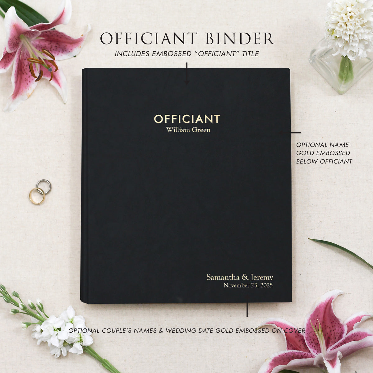 Officiant Binder | Cover: Black Vegan Leather | Available Personalized