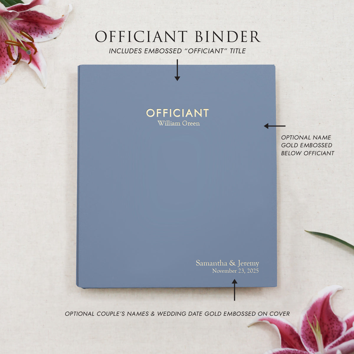 Officiant Binder | Cover: Ocean Blue Vegan Leather | Available Personalized