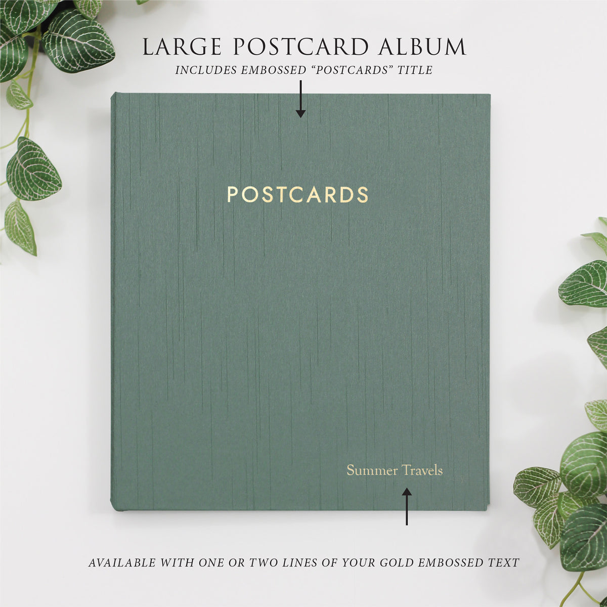 Large Postcard Album | Cover: Jade Green Cotton | Available Personalized