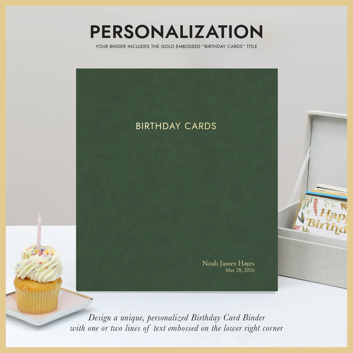 The Birthday Card Binder | Pine Green Vegan Leather