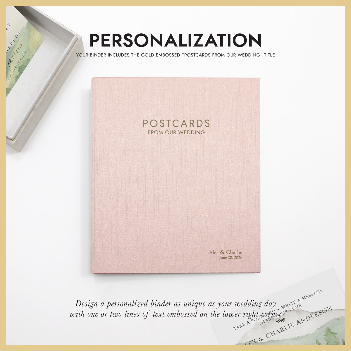 Postcards From Our Wedding Guestbook | Cover: Pink Silk | Available Personalized