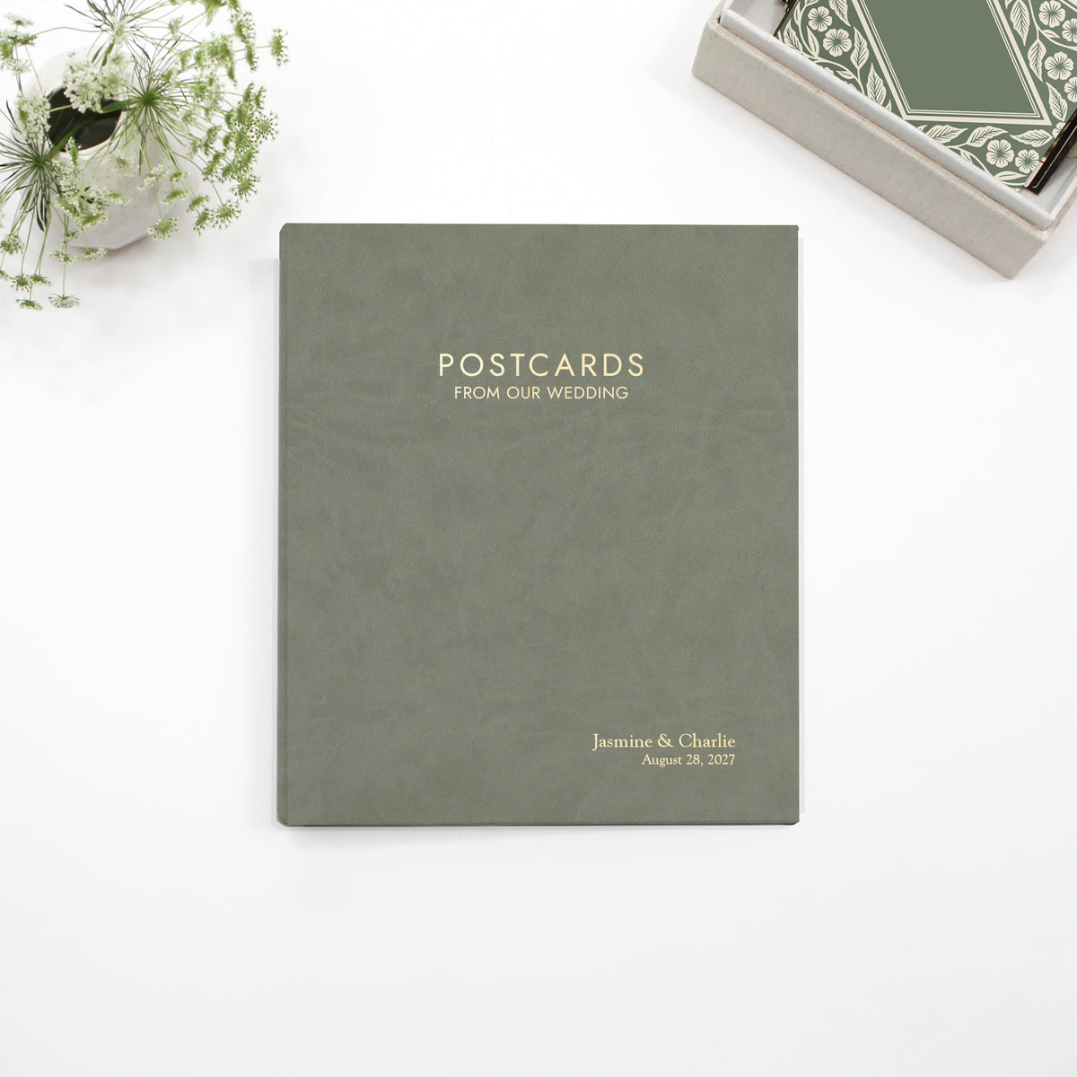 The Postcard Guestbook | Moss Green Vegan Leather