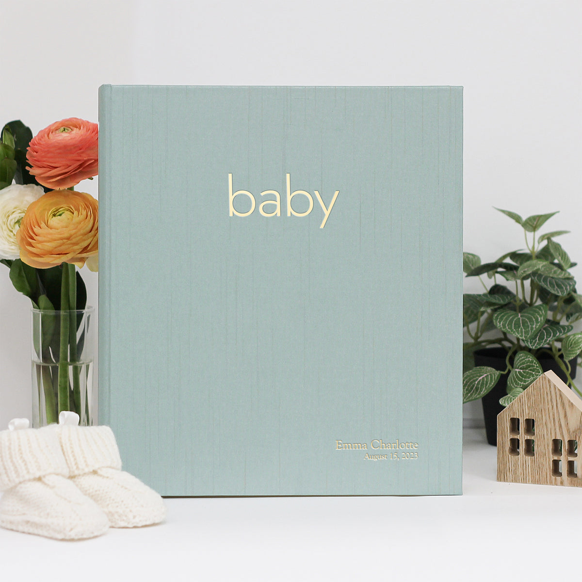 Personalized Baby Memory Binder with Misty Blue Silk Cover | Select Your Own Pages