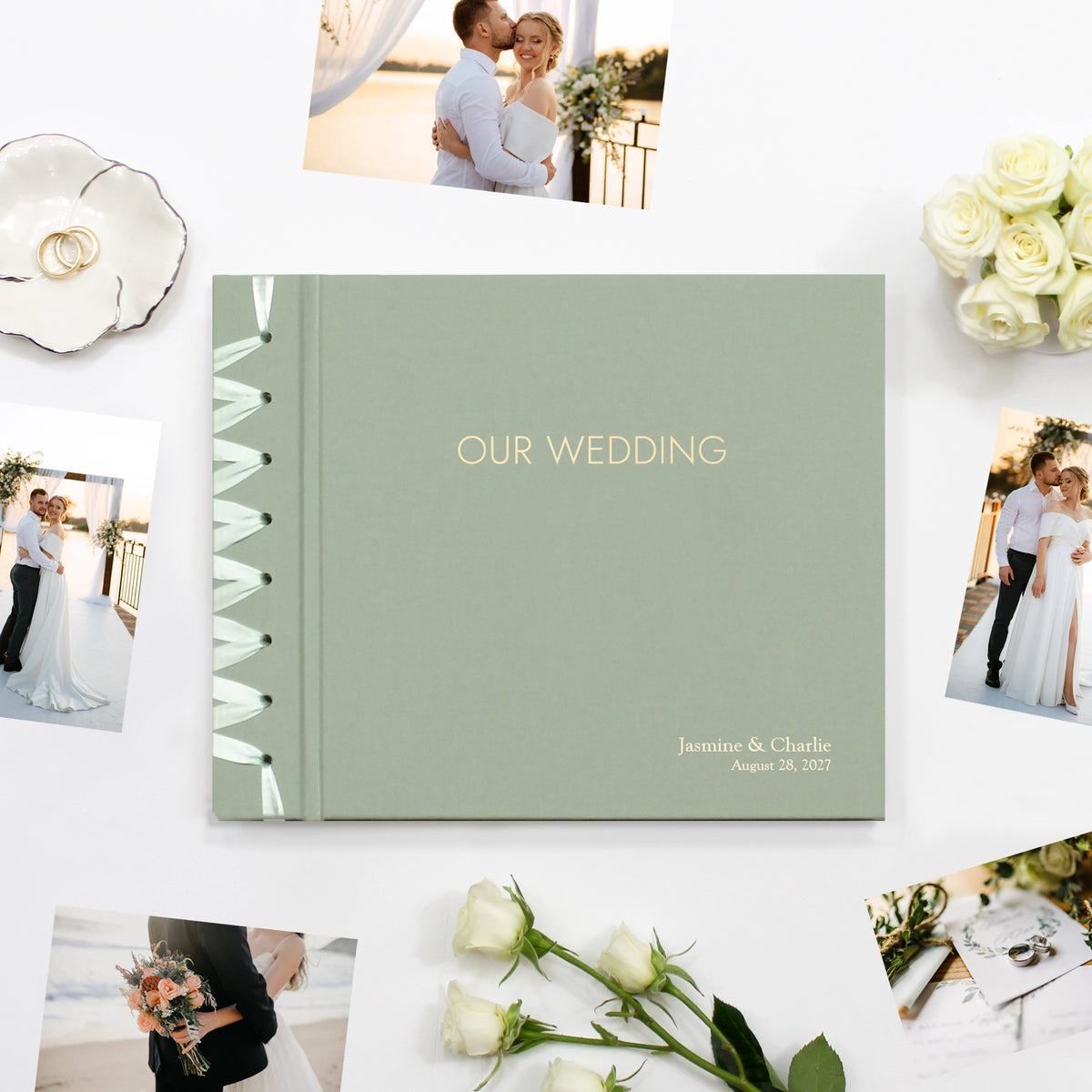 Wedding Album 9 x 12 | Sage Green Cotton Cover