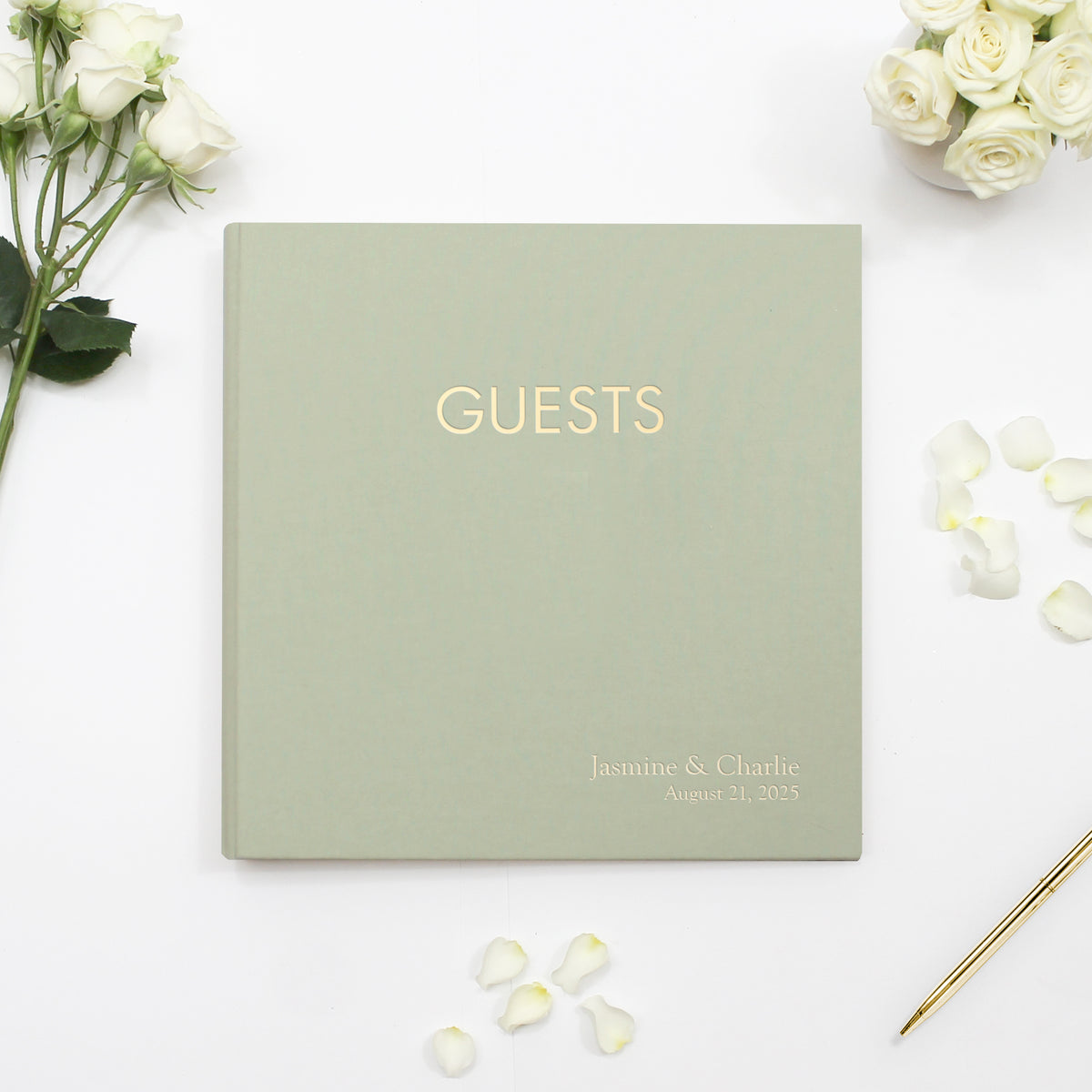 Deluxe Event Guestbook | Cover: Sage Green Cotton | Available Personalized