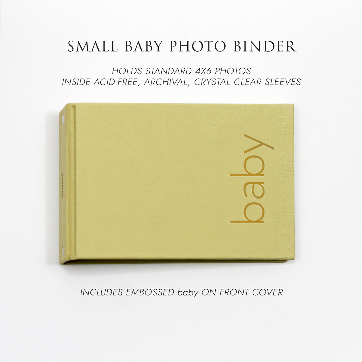 Small Baby Photo Binder | for 4x6 Photos | with Celery Cotton Cover | Includes BABY Title On Cover