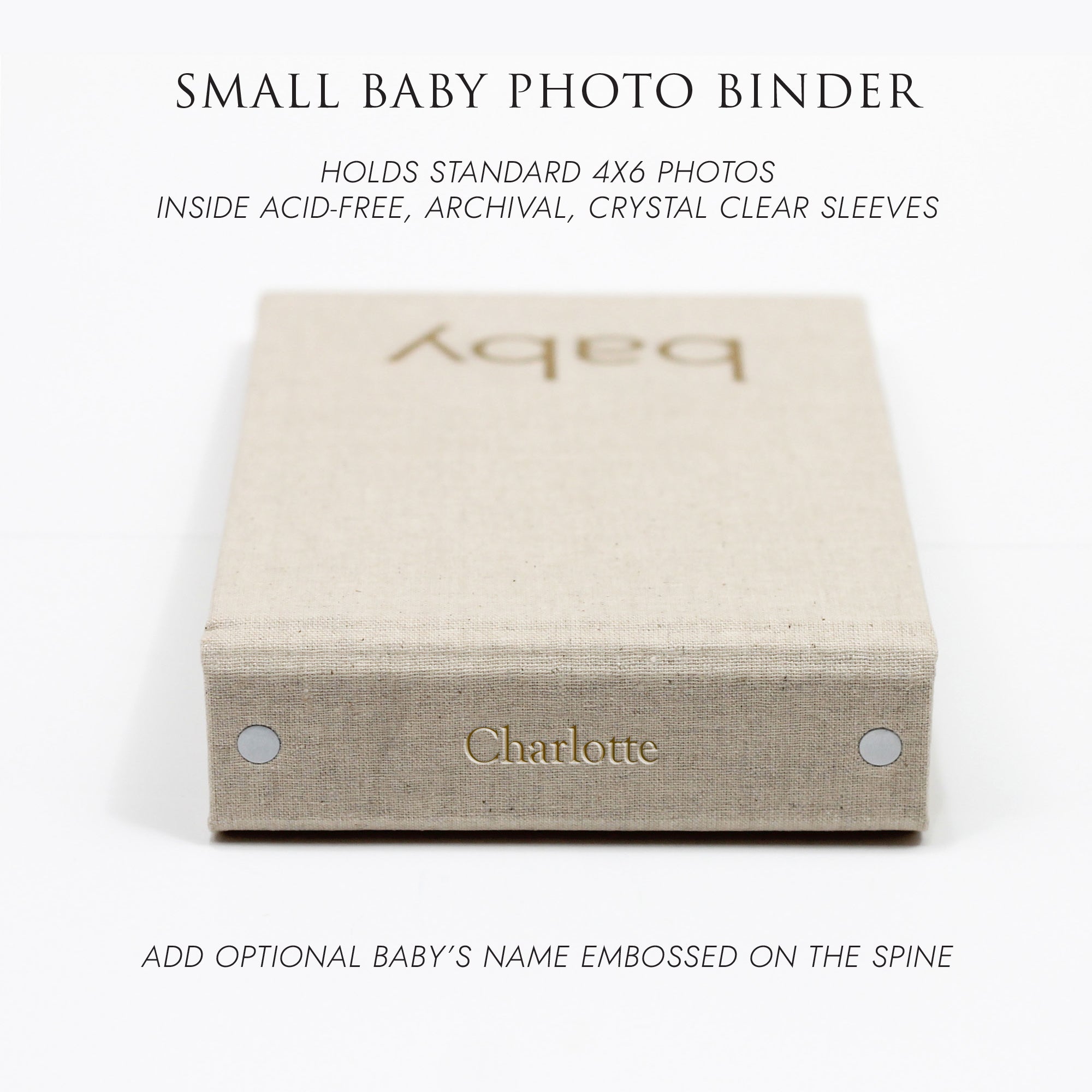 Small Baby Photo Binder, for 4x6 Photos, with Natural Linen Cover