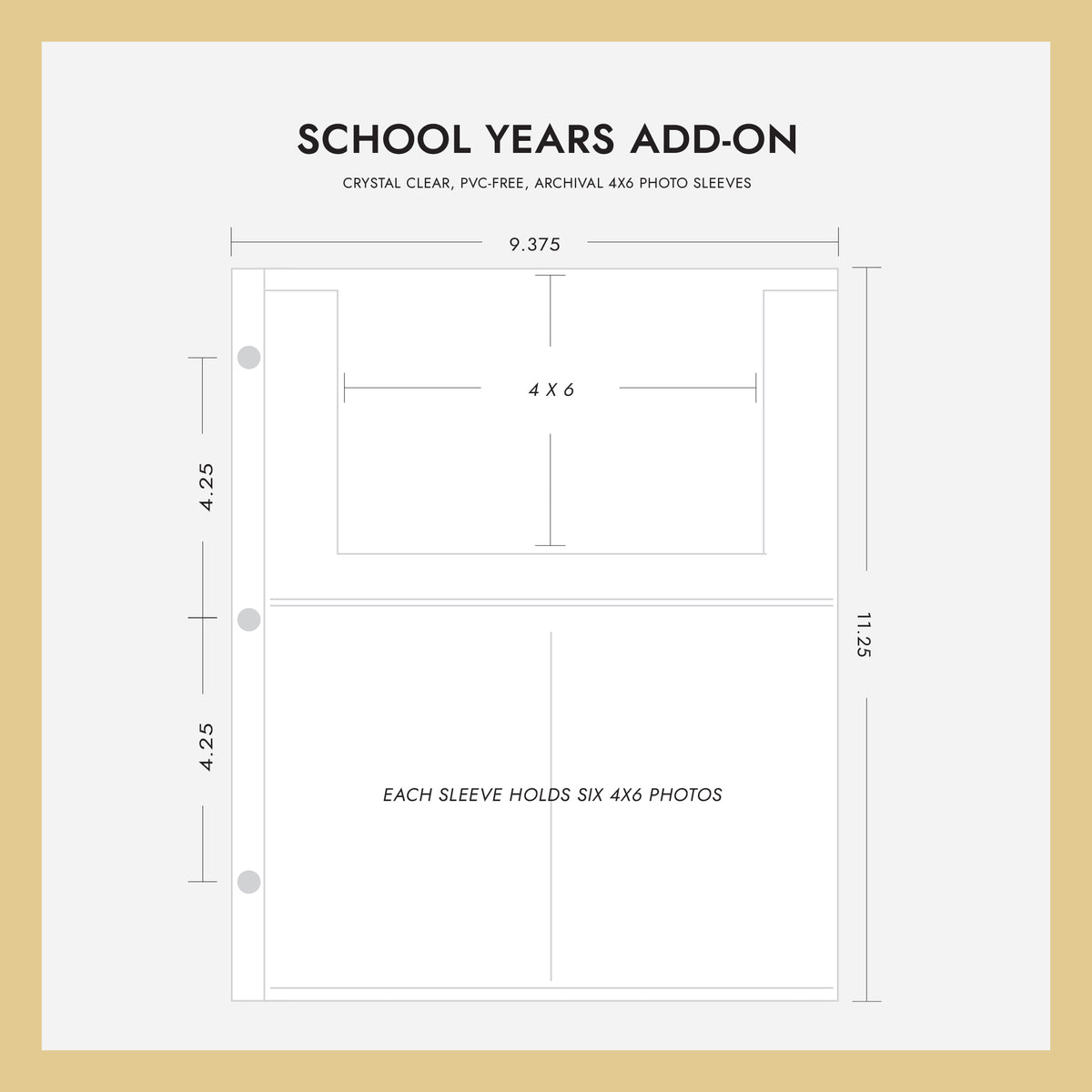 4x6 School Years Memory Binder Sleeves for 4x6 Photos Set Of 10