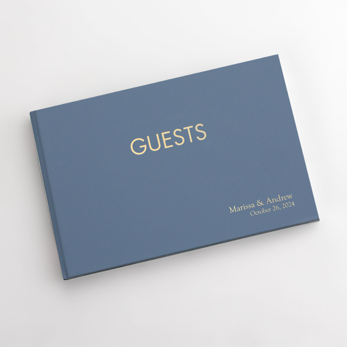 Guestbook Embossed with “Guests” | Cover: Ocean Blue Vegan Leather | Available Personalized