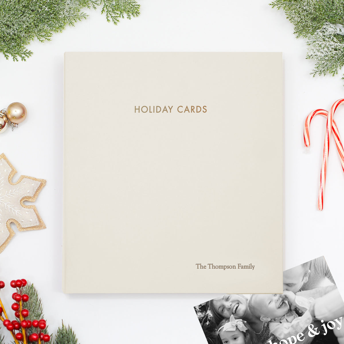 Holiday Card Album | Cover: Pearl Vegan Leather | Embossed with “Holiday Cards” | Available Personalized