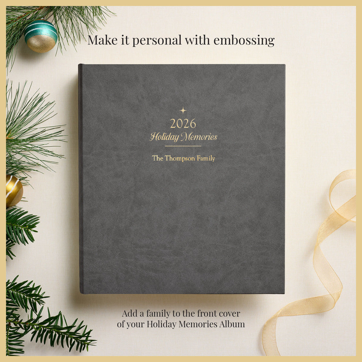 The 2026 Holiday Memory Album | Slate Gray Vegan Leather