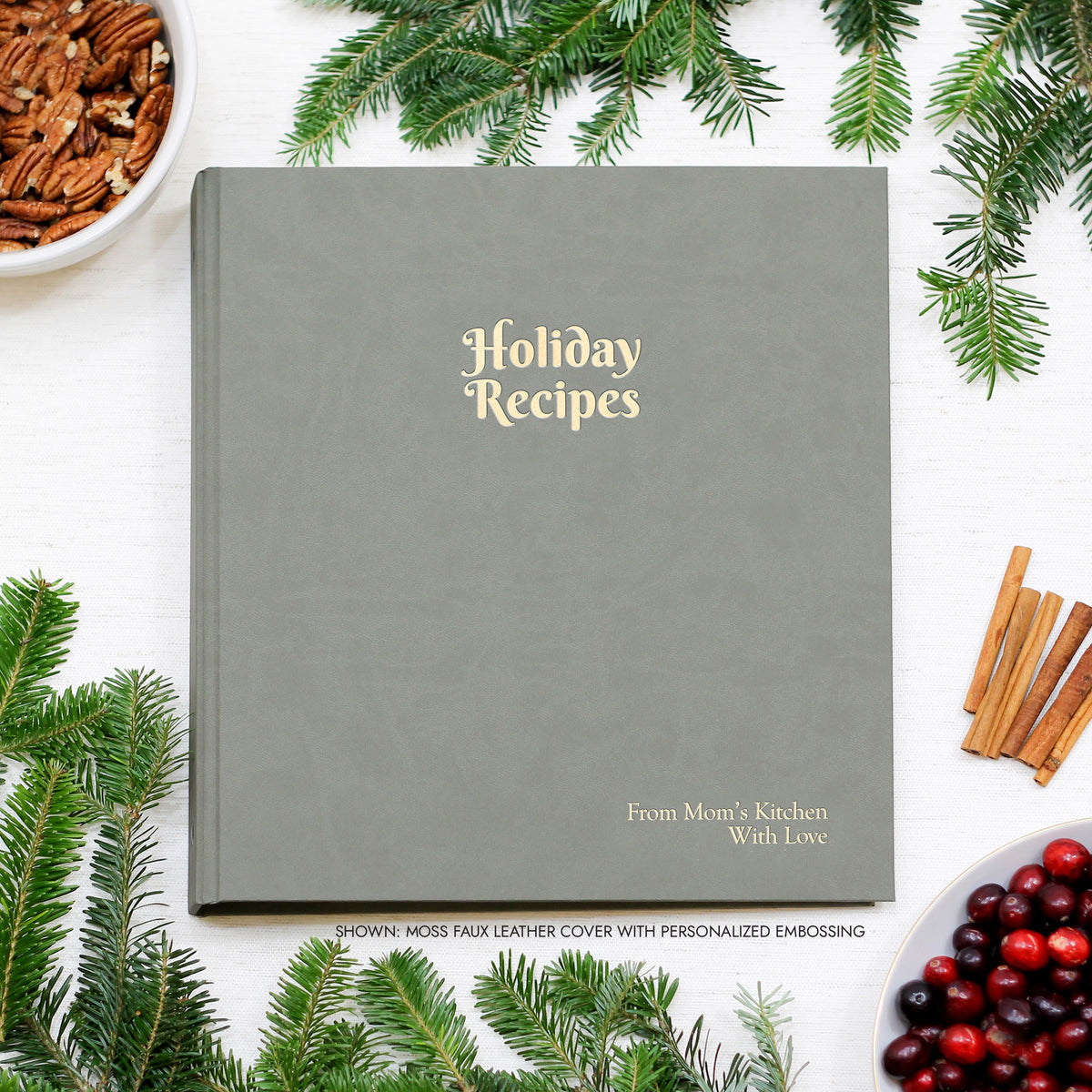 Holiday Recipe Journal Embossed with &quot;HOLIDAY RECIPES&quot; with Natural Linen Cover