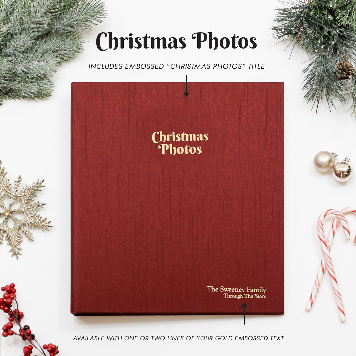 Large Christmas Photo Binder with Pine Vegan Leather Cover for 4x6 or 5x7 Photos
