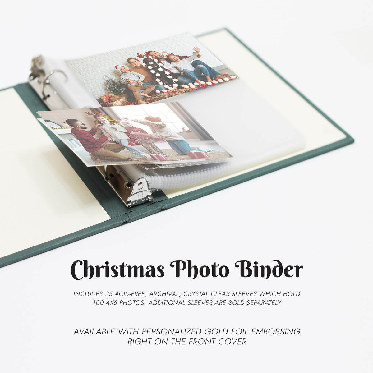 Medium Christmas Photo Binder with Emerald Silk Cover for 4x6 Photos