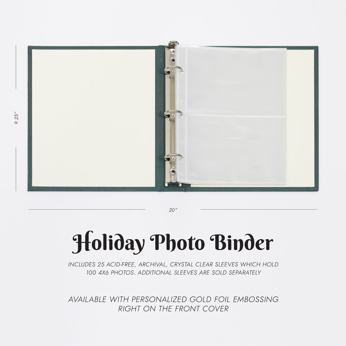 Medium Holiday Photo Binder with Pine Vegan Leather Cover for 4x6 Photos