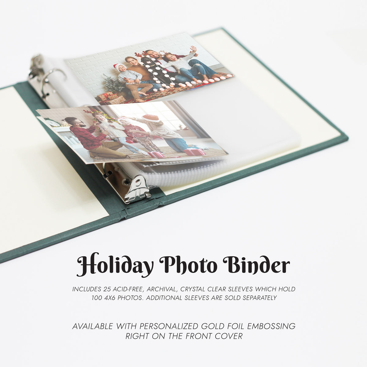 Medium Holiday Photo Binder with Natural Linen Cover for 4x6 Photos