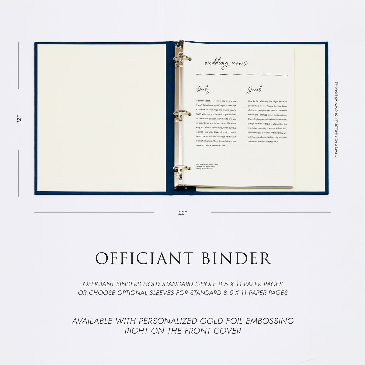 Officiant Binder | Cover: Navy Blue Cotton | Available Personalized