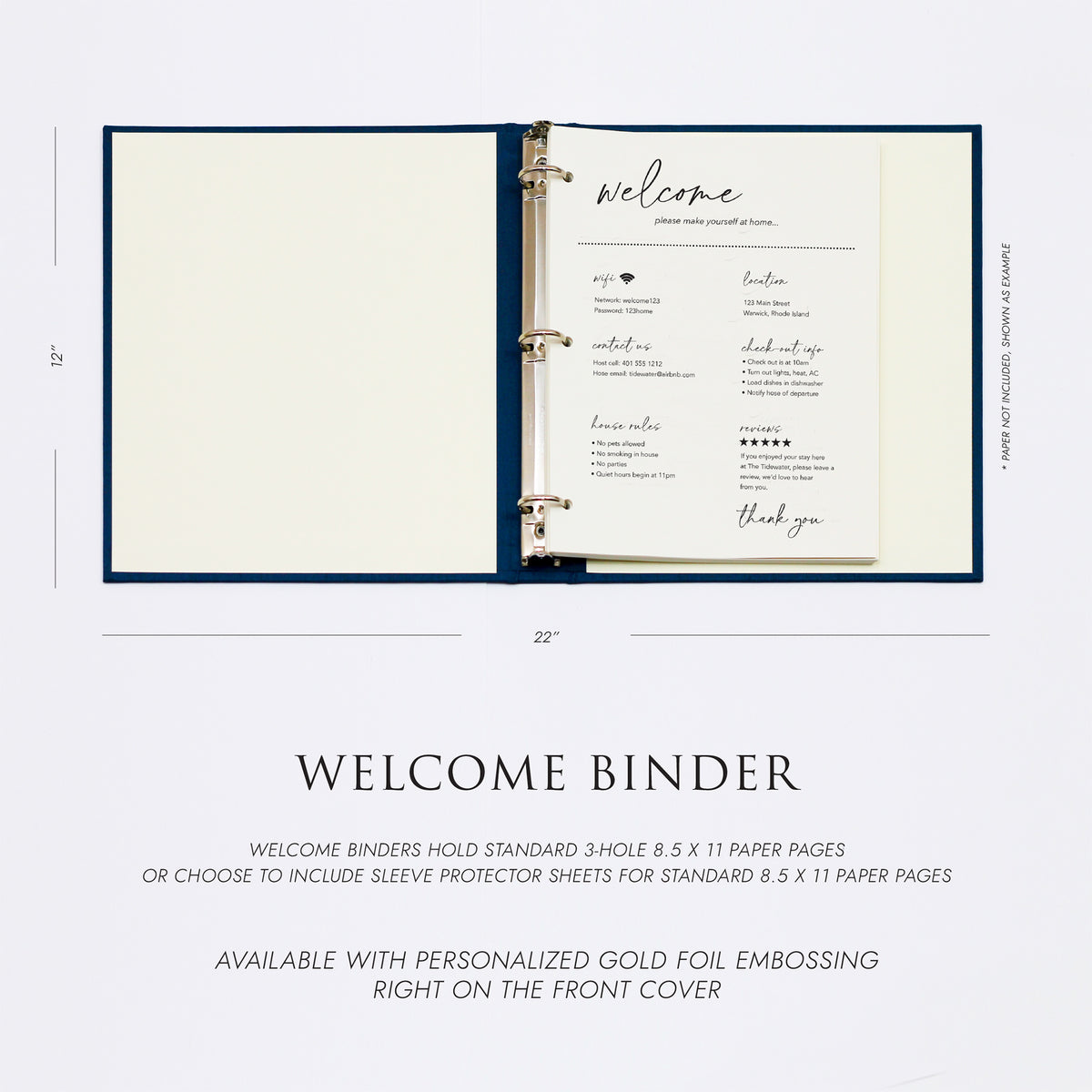 Welcome Binder with Navy Blue Cotton Cover | Home | Air BNB